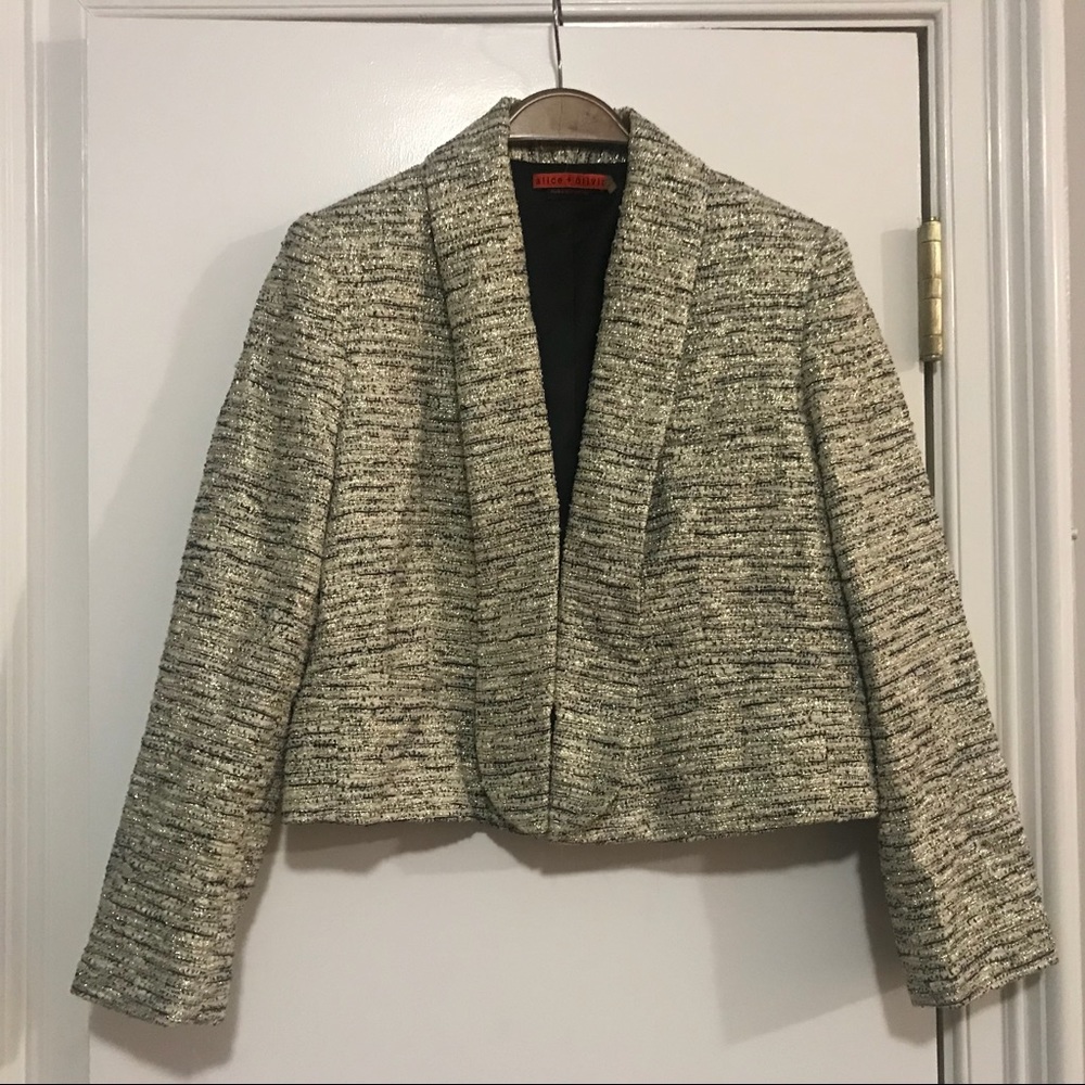 Alice & Olivia Cropped Metallic Tweed Jacket
